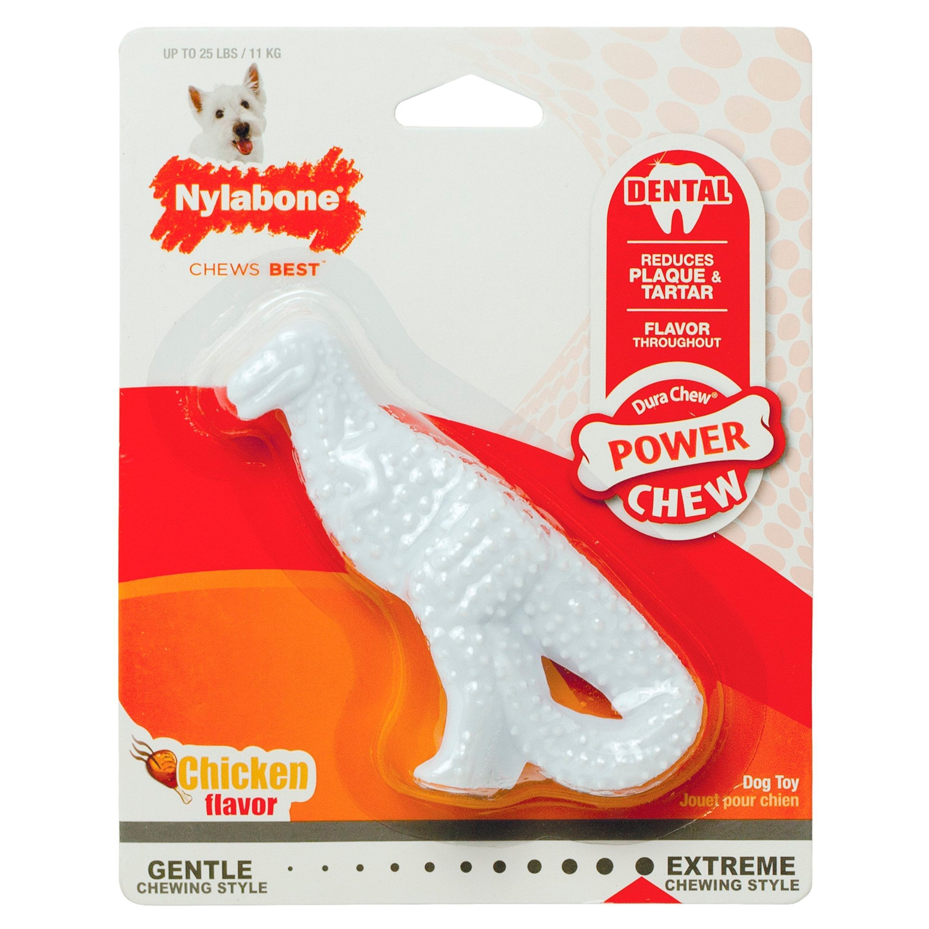 Nylabone Power Chew Dental Dinosaur Dog Toy Chicken White Small/Regular - Up To 25 Ibs