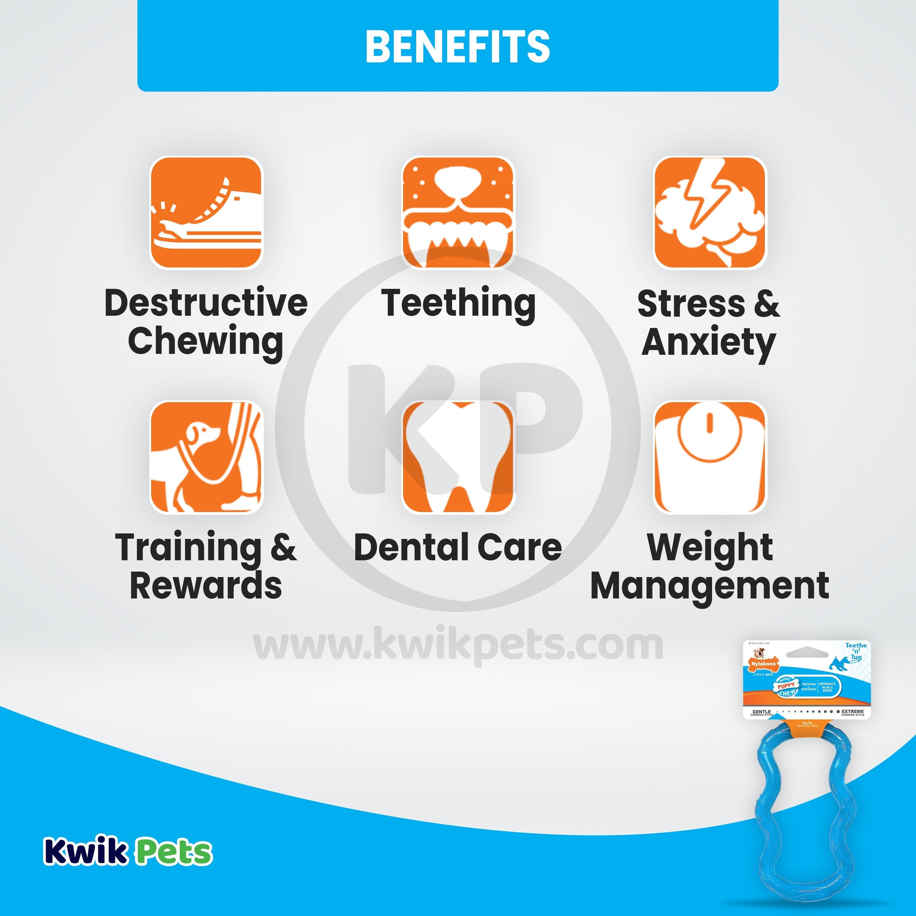 Nylabone Teethe 'n' Tug Puppy Chew Toy for Teething XS/Petite - Up To 15 lbs