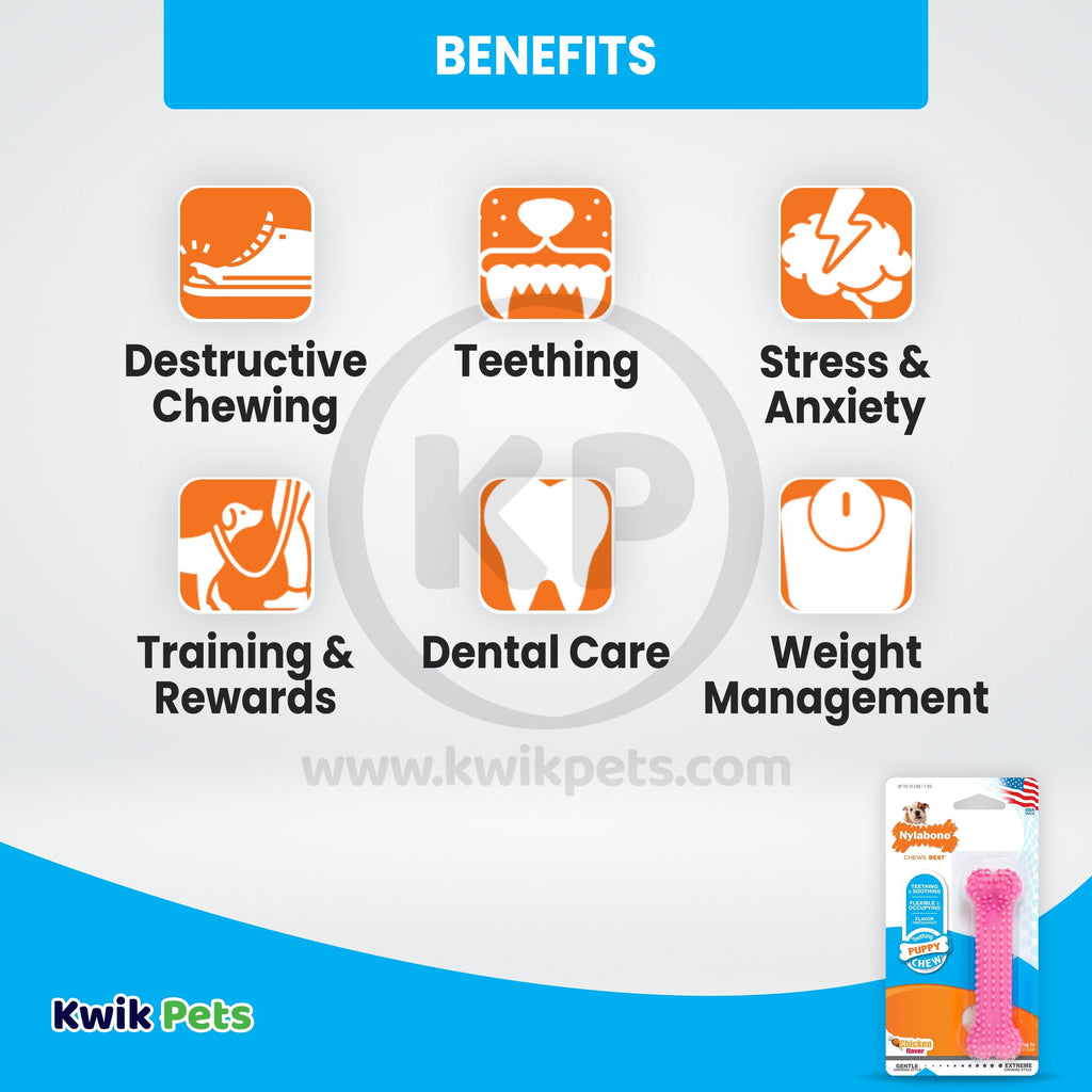 Nylabone Puppy Teething & Soothing Flexible Chew Toy Chicken Flavor Pink XS/Petite - Up To 15 lbs