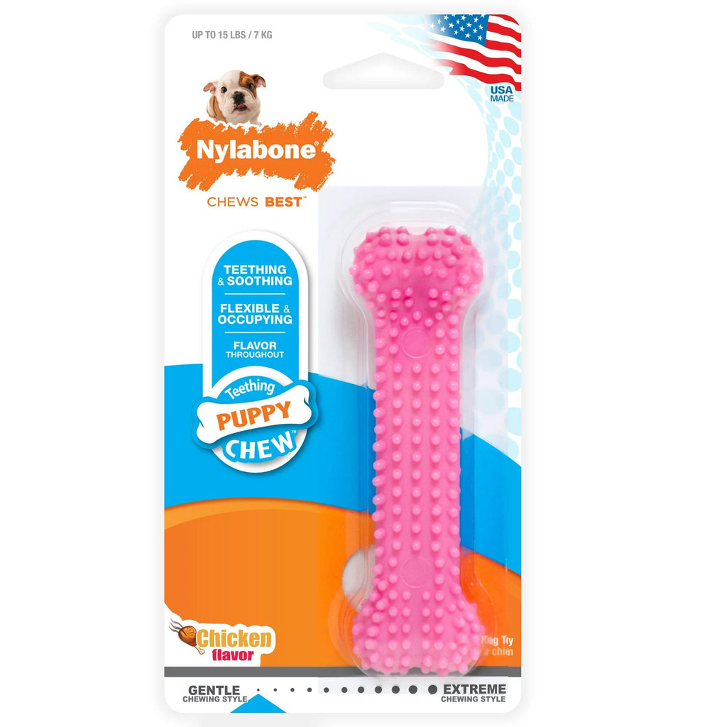 Nylabone Puppy Teething & Soothing Flexible Chew Toy Chicken Flavor Pink XS/Petite - Up To 15 lbs