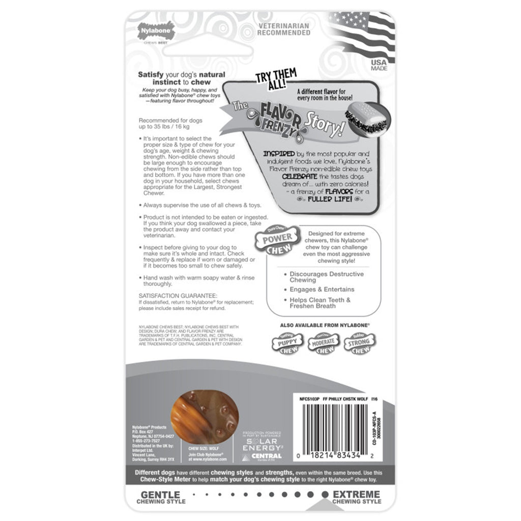 Nylabone Flavor Frenzy Power Chew Durable Dog Toy Philly Cheesesteak Medium/Wolf - Up To 35 lbs
