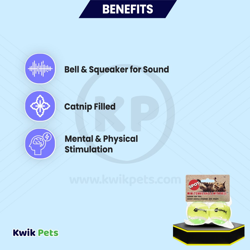 Spot Mini Tennis Balls Cat Toy with Bell & Catnip Assorted 2 Count 2-in