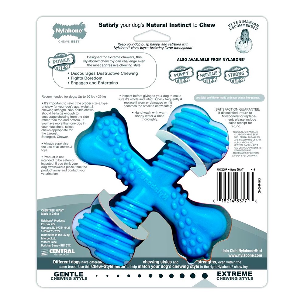Nylabone Comfort Hold X Bone Power Chew Durable Dog Toy Beef Large/Giant - Up To 50 lbs