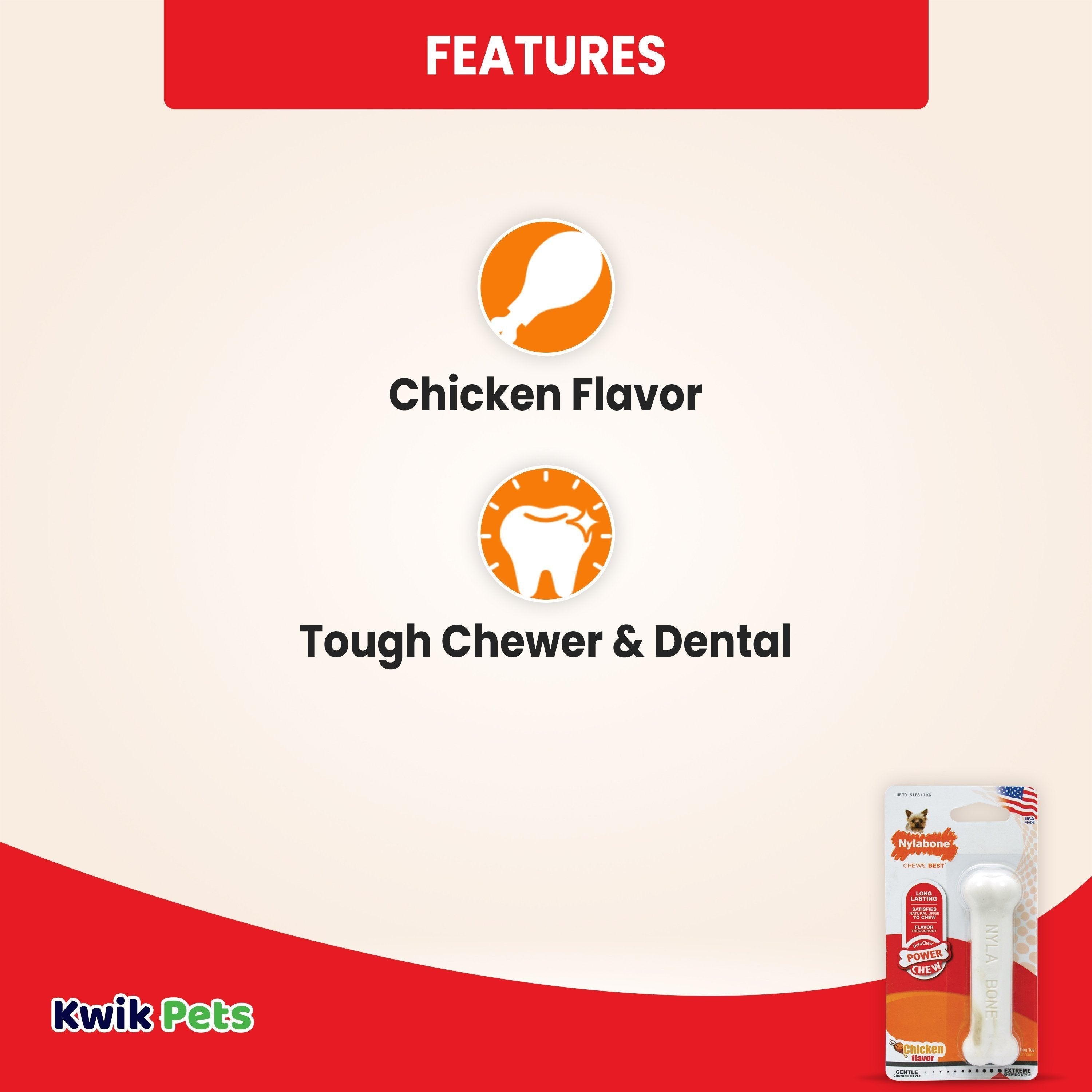 Nylabone Power Chew Dog Toy Chicken XS/Petite - Up To 15 lbs