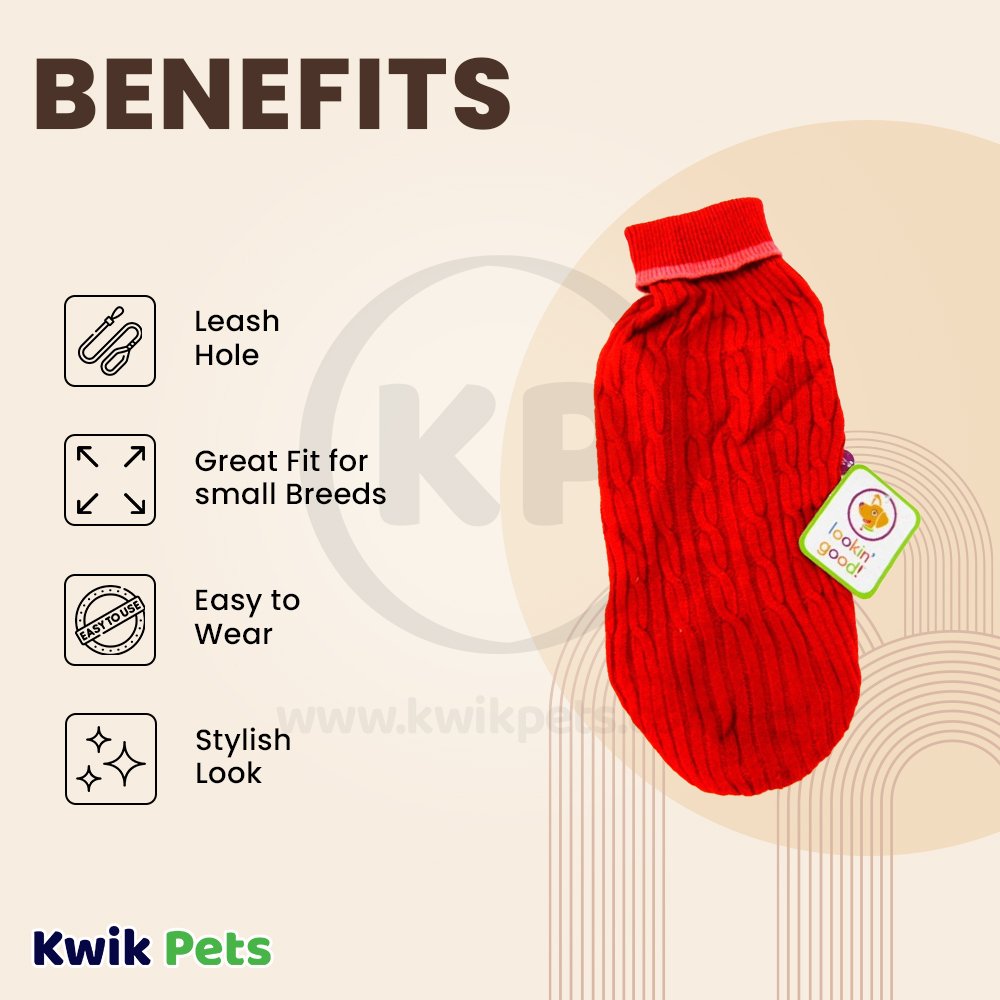 Fashion Pet Classic Cable Dog Sweater Red In XXX-Small