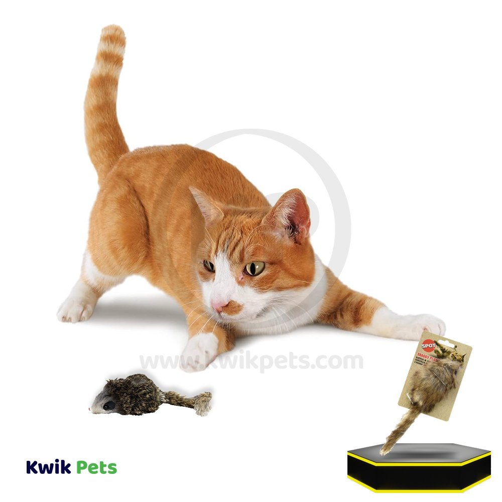 Spot Shaggy Plush Giant Mouse Rattle & Catnip Cat Toy Brown 8.5-in