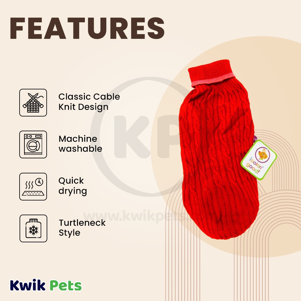 Fashion Pet Classic Cable Dog Sweater Red In XXX-Small