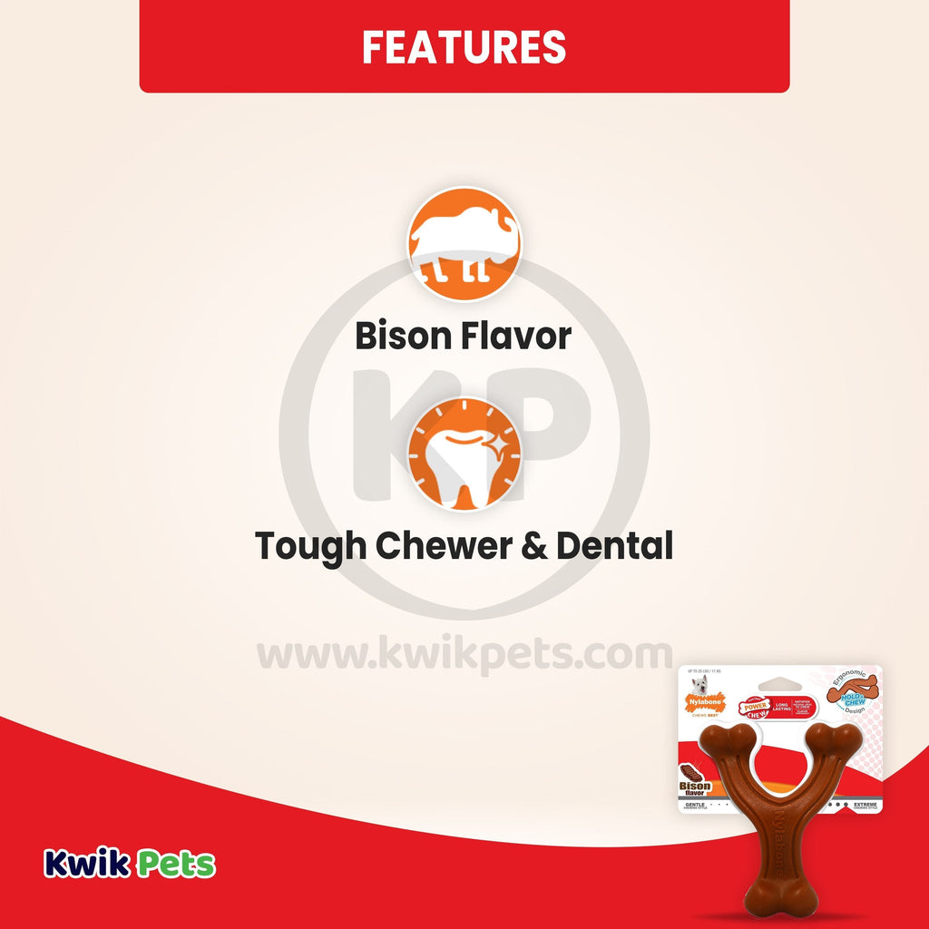 Nylabone Ergonomic Hold & Chew Wishbone Power Chew Durable Dog Toy Bison Small/Regular - Up To 25 Ibs