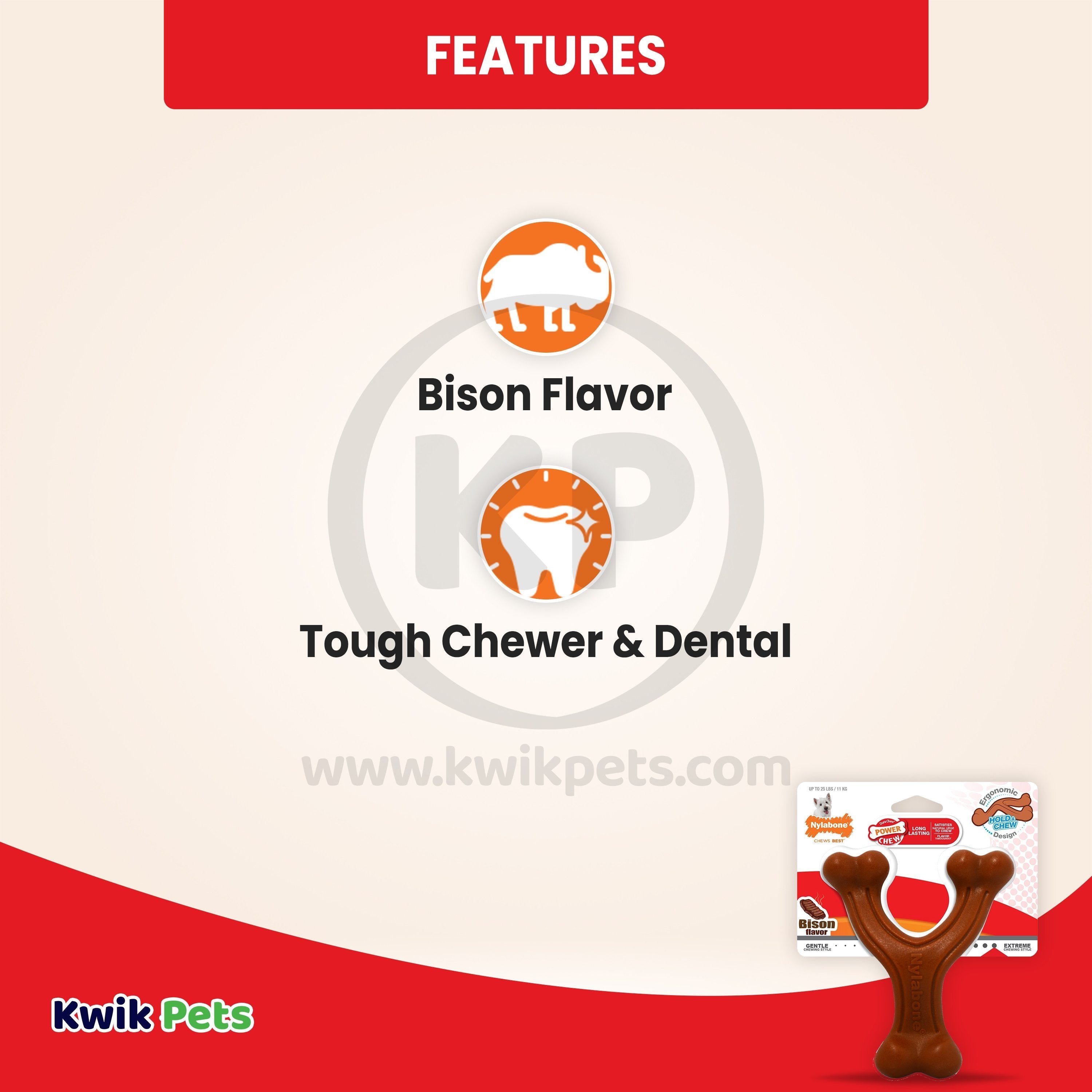 Nylabone Ergonomic Hold & Chew Wishbone Power Chew Durable Dog Toy Bison Small/Regular - Up To 25 Ibs