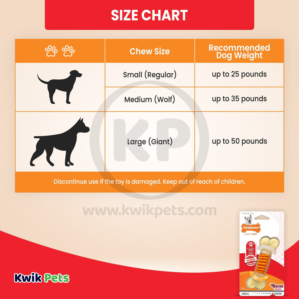 Nylabone PRO Action Dental Power Chew Durable Dog Toy Bacon Flavor Orange Small/Regular - Up To 25 lbs