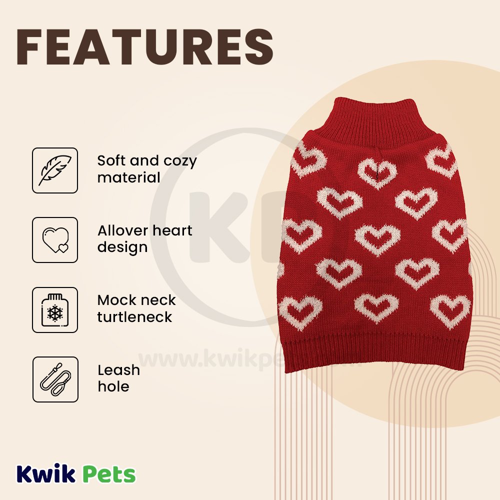 Fashion Pet Allover Hearts Dog Sweater Red Small