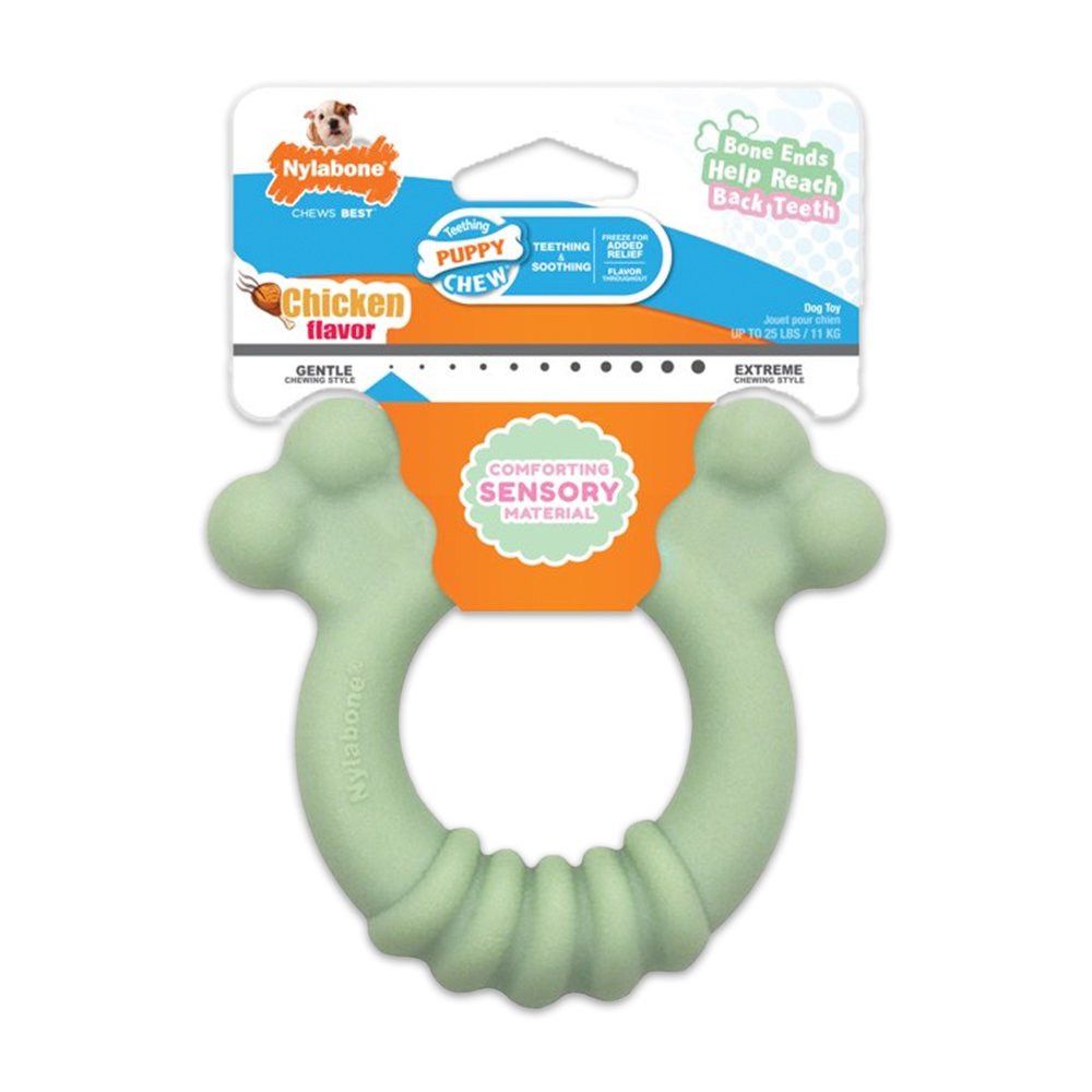 Nylabone Puppy Chew Sensory Material Teething Ring Toy Chicken Small/Regular - Up To 25 Ibs