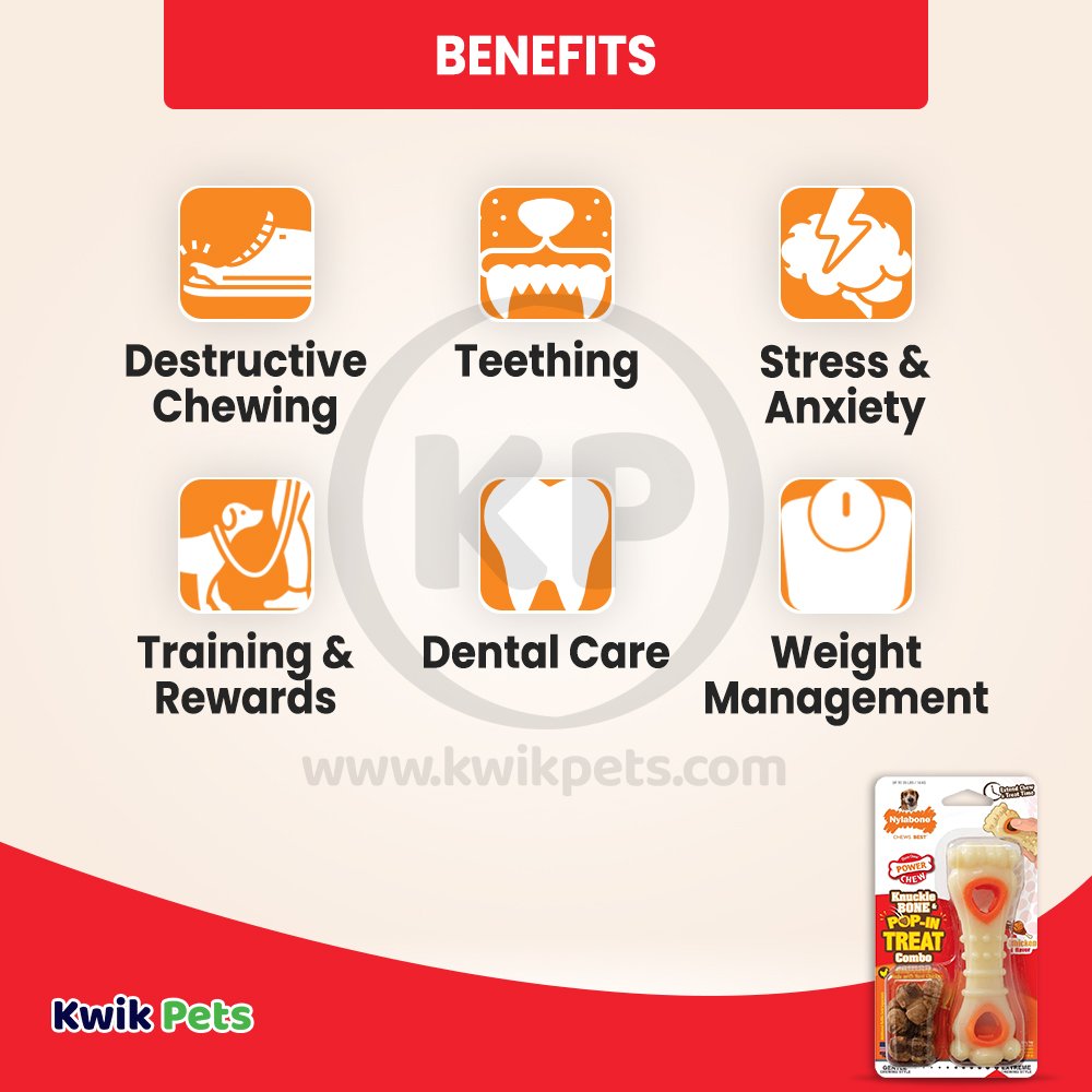 Nylabone Power Chew Knuckle Bone & Pop-In Treat Dog Toy Combo Chicken Medium/Wolf - Up To 35 lbs