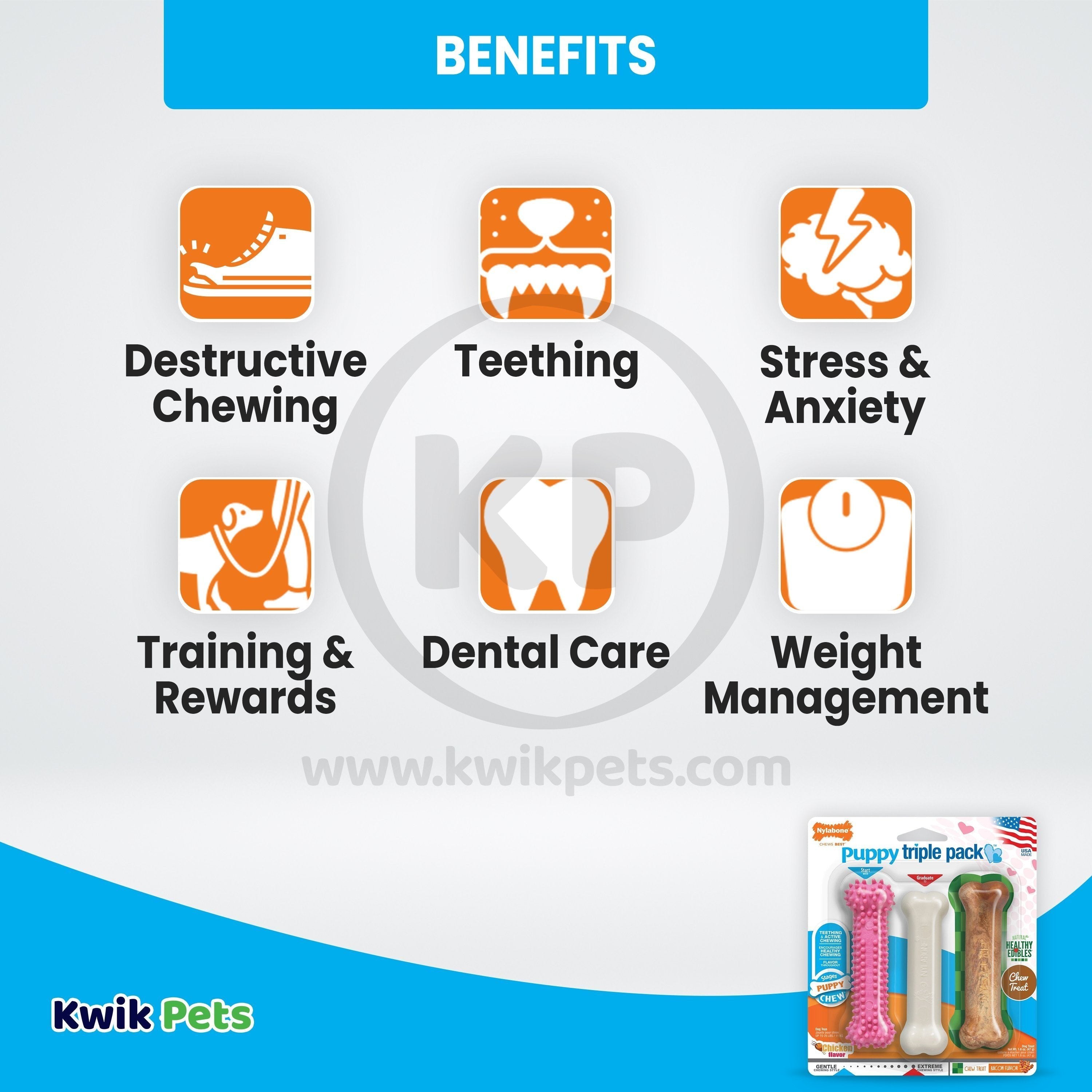 Nylabone Puppy Chew Toy & Treat Variety Triple Pack Chicken & Lamb Starter Kit Small/Regular - Up To 25 Ibs 3 Count