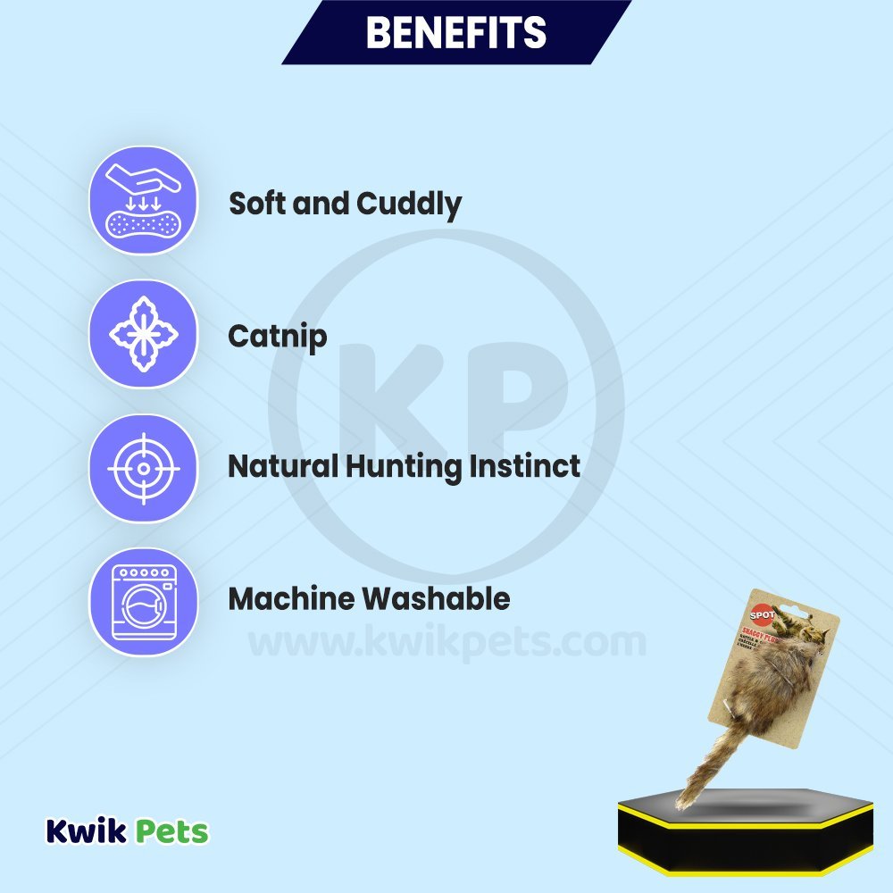 Spot Shaggy Plush Giant Mouse Rattle & Catnip Cat Toy Brown 8.5-in