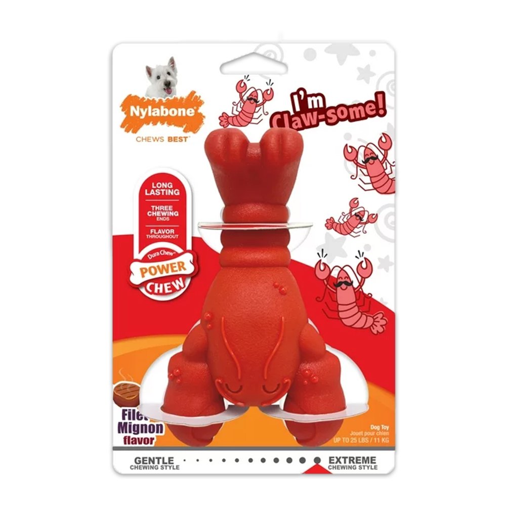 Nylabone Power Chew Lobster Dog Toy Filet Mignon Medium/Wolf - Up To 35 lbs