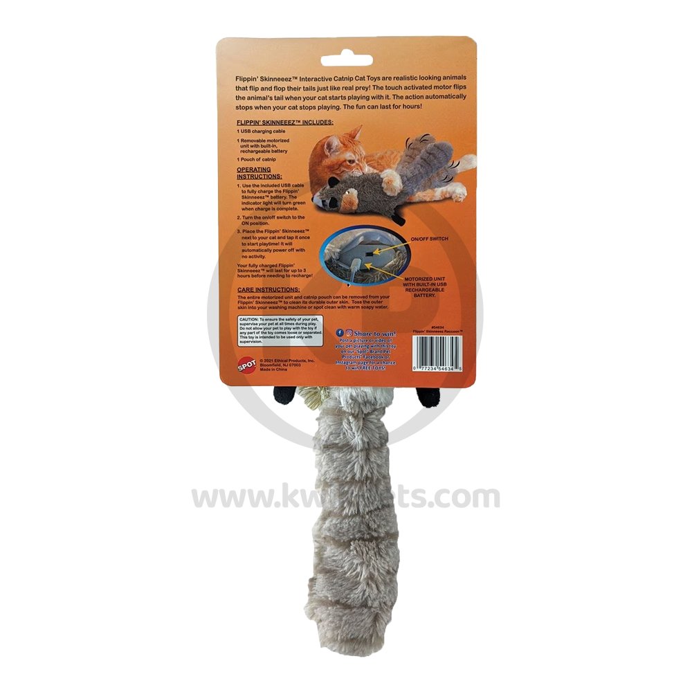 Skinneeez Flippin'  Electronic Cat Toy Racoon with Catnip 15-in