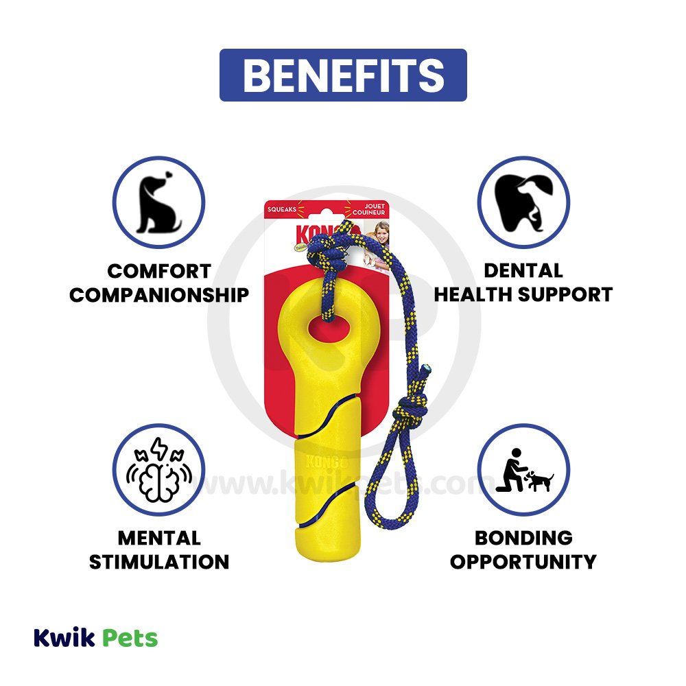 KONG Squeezz Tennis Buoy with Rope Dog Toy Yellow Large