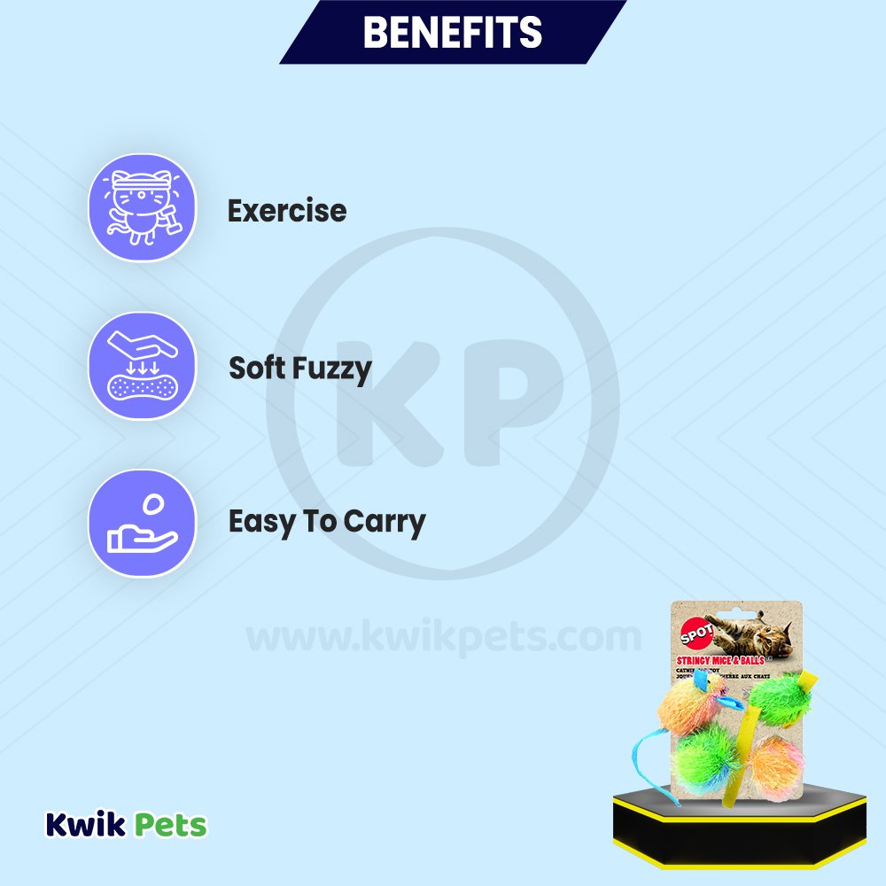 Spot Stringy Mice & Ball Cat Toy with Catnip Assorted 4 Count 2-in