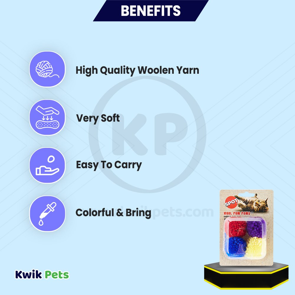 Spot Wool Pom Poms Cat Toy with Catnip Assorted 4 Count 1.5-in