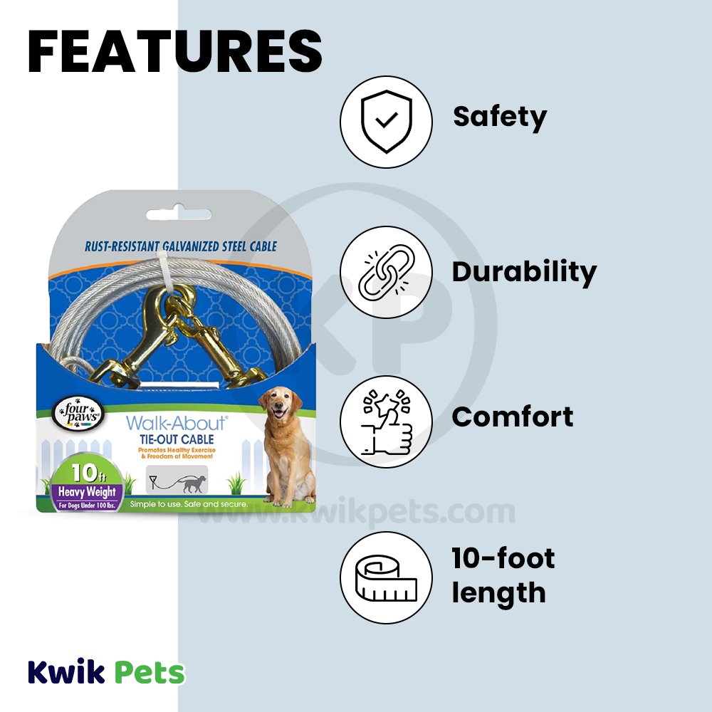 Four Paws Heavy Weight Dog Tie-Out Cable Silver 10-ft