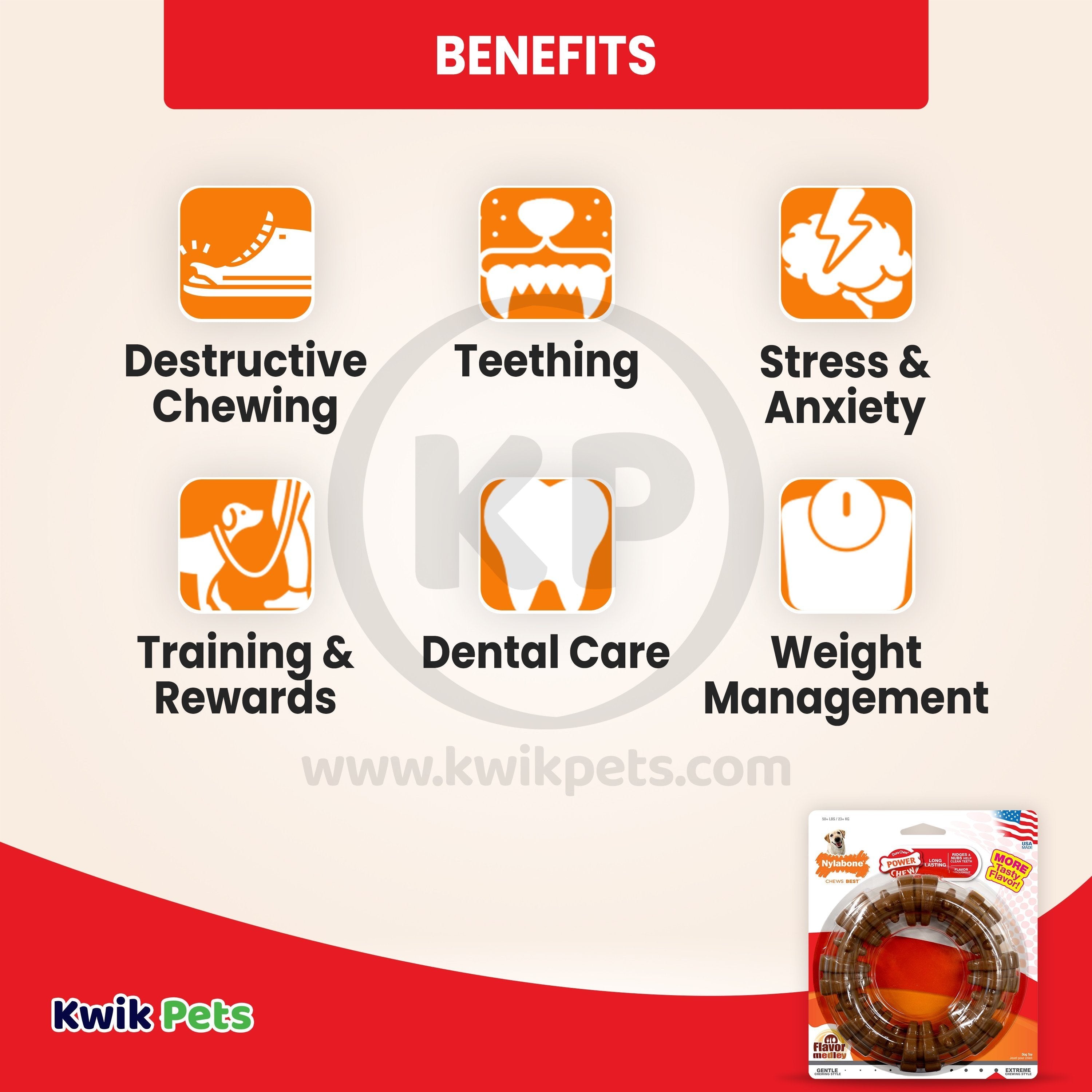 Nylabone Power Chew Textured Ring Dog Toy Medley Flavor XL/Souper - 50+ lbs