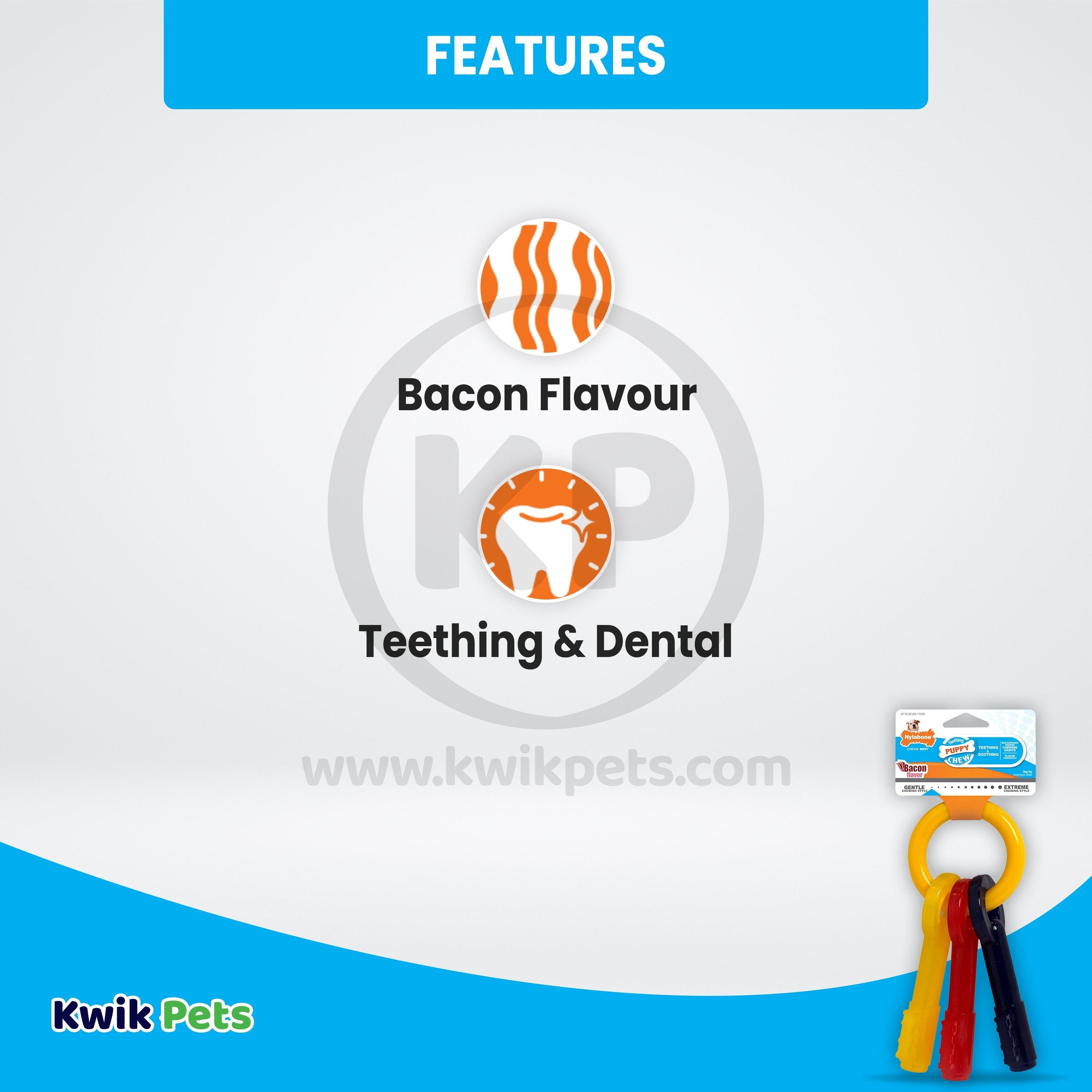 Nylabone Just for Puppies Teething Chew Toy Keys Bacon Medium/Wolf - Up To 35 lbs