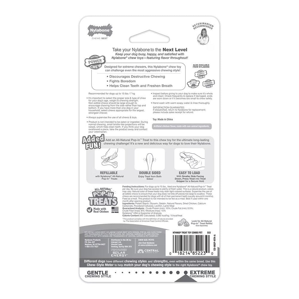 Nylabone Power Chew Knuckle Bone & Pop-In Treat Dog Toy Combo Chicken XS/Petite - Up To 15 lbs