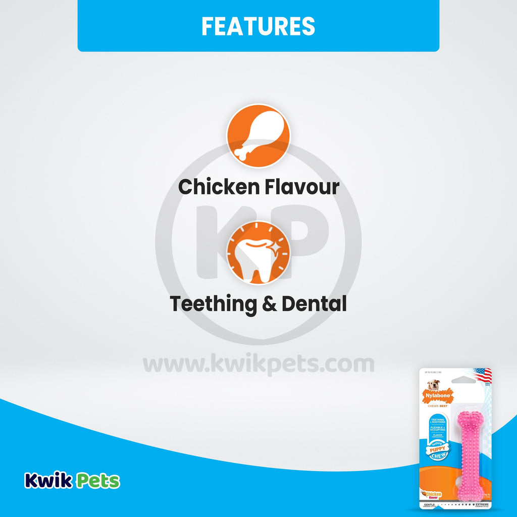 Nylabone Puppy Teething & Soothing Flexible Chew Toy Chicken Flavor Pink XS/Petite - Up To 15 lbs