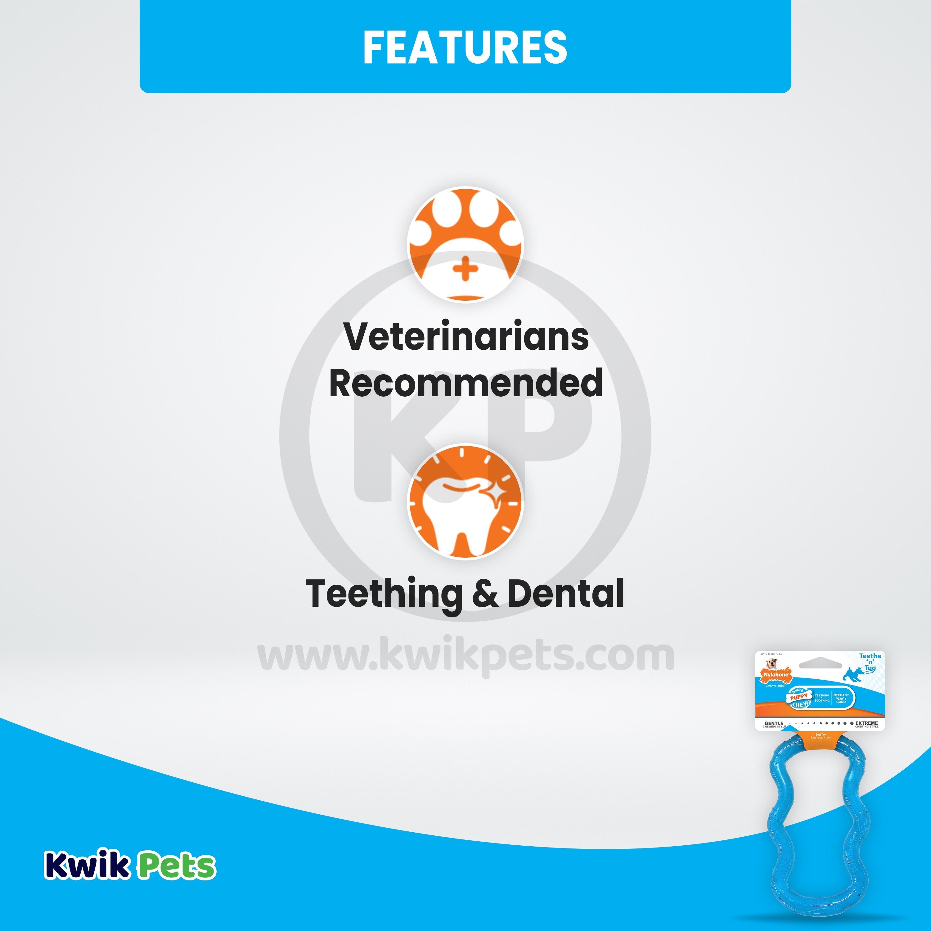 Nylabone Teethe 'n' Tug Puppy Chew Toy for Teething XS/Petite - Up To 15 lbs