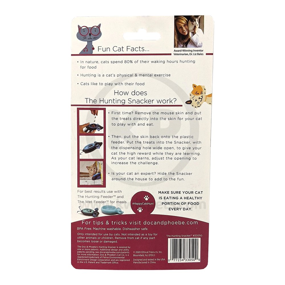 Doc & Phoebe's The Hunting Snacker Interactive Cat Feeder Toy Black & Blue 3.5-in