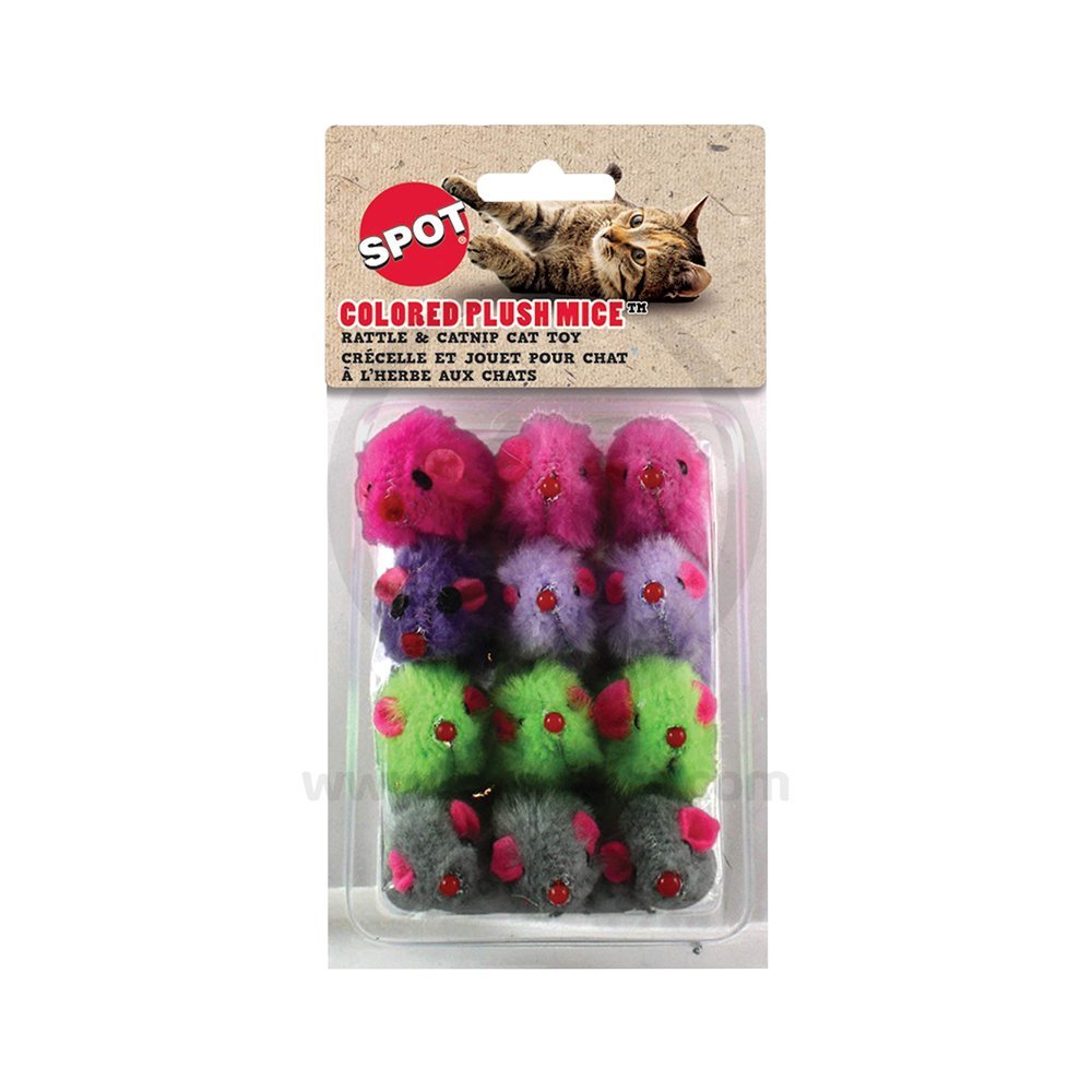 Spot Colored Plush Mice Rattle & Catnip Cat Toy Assorted 12 Count
