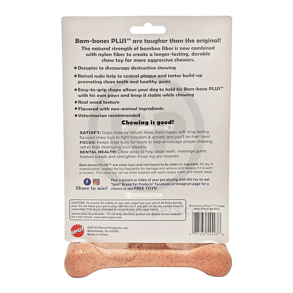 Spot Bam-Bones Plus Dog Chew Toy Beef Large 7-in