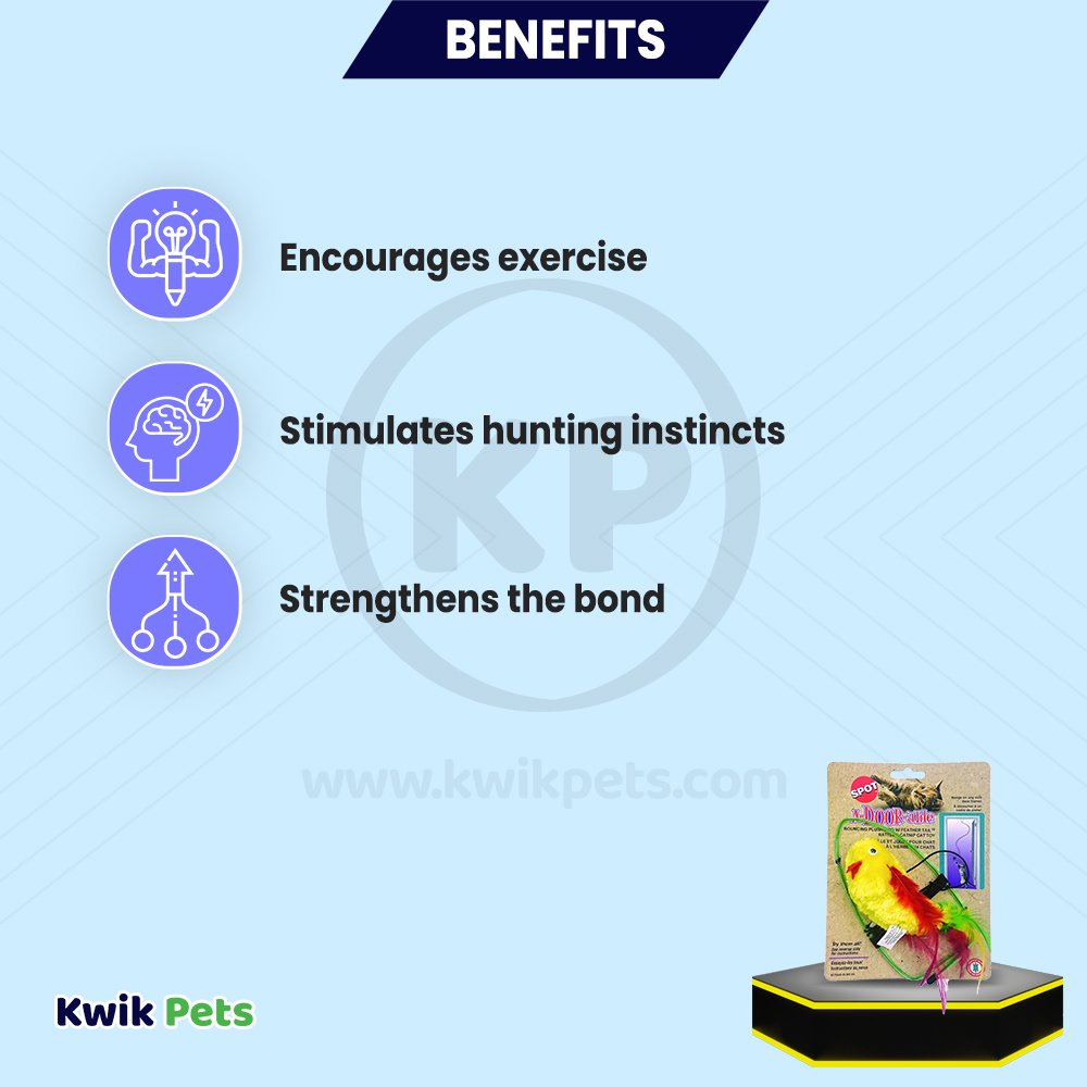 Spot A-Door-Able Bouncing Plush Bird with Feather Tail Cat Toy Multicolor 4.5-in