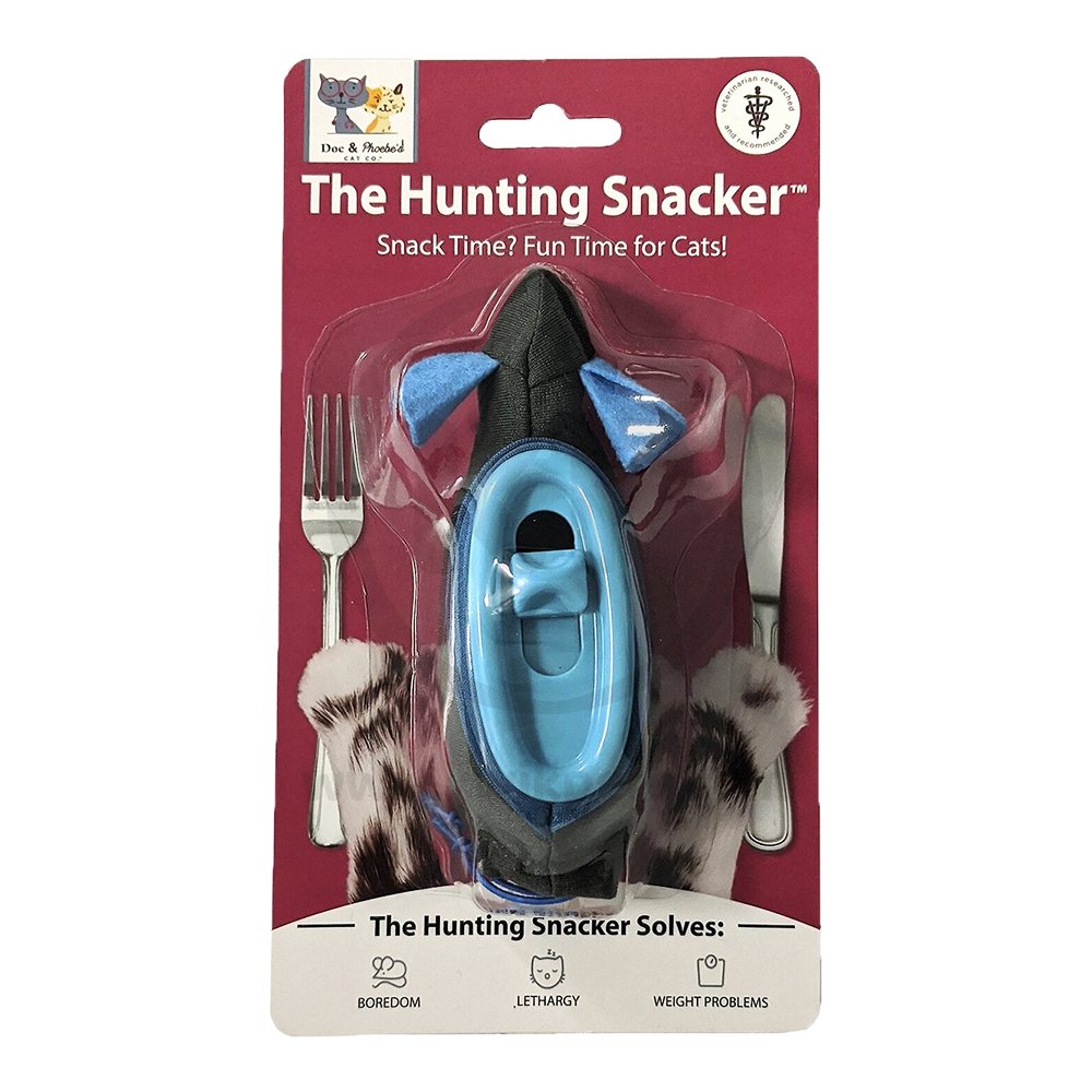 Doc & Phoebe's The Hunting Snacker Interactive Cat Feeder Toy Black & Blue 3.5-in