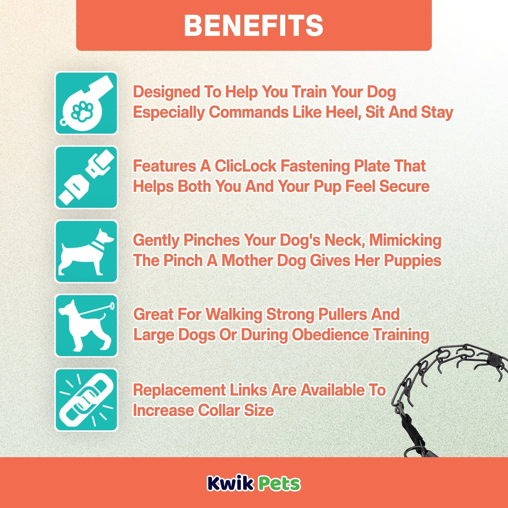 Herm Sprenger Ultra-Plus Black Stainless Dog Prong Training Collar with ClicLock 14-in Neck 2.25-mm Wide