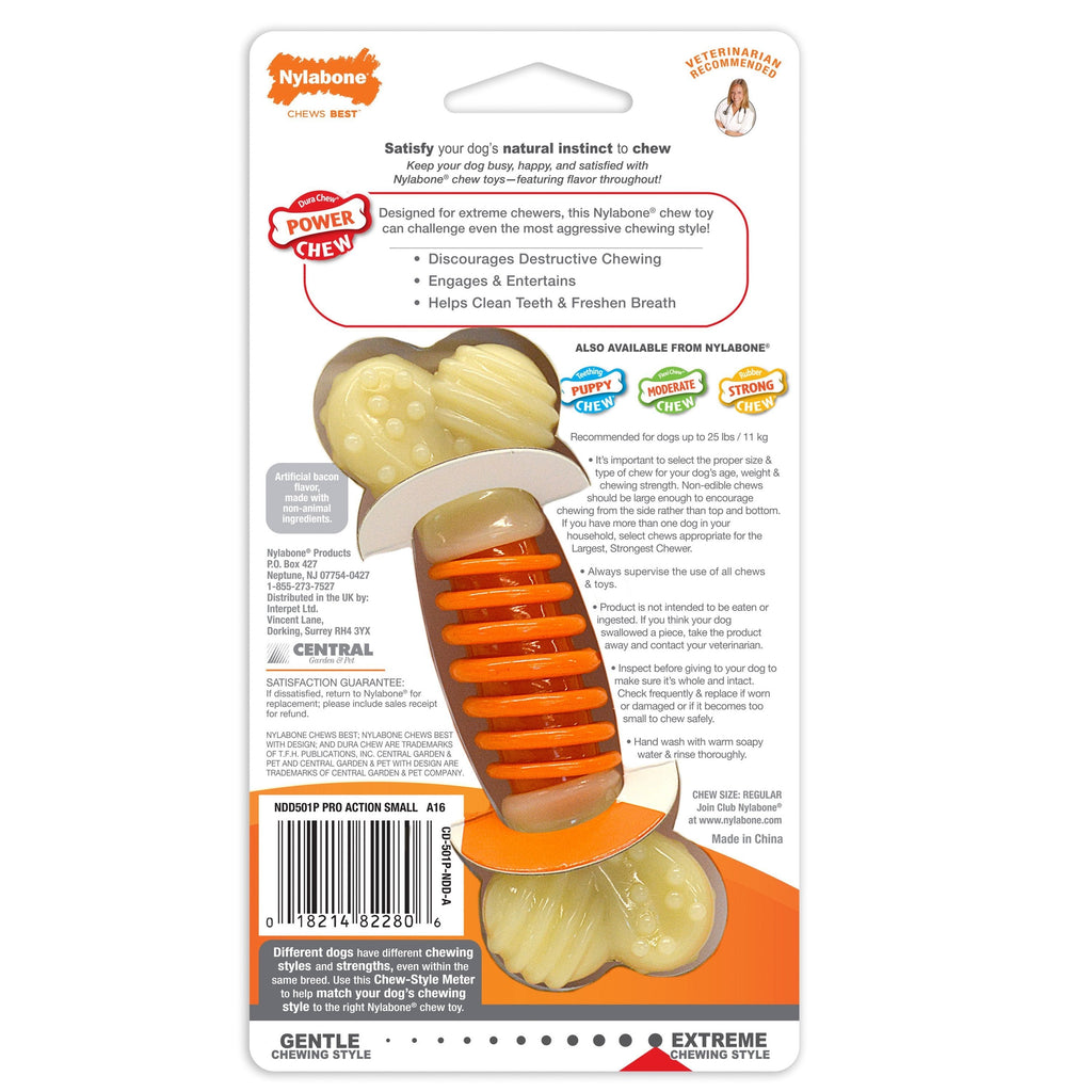 Nylabone PRO Action Dental Power Chew Durable Dog Toy Bacon Flavor Orange Small/Regular - Up To 25 lbs