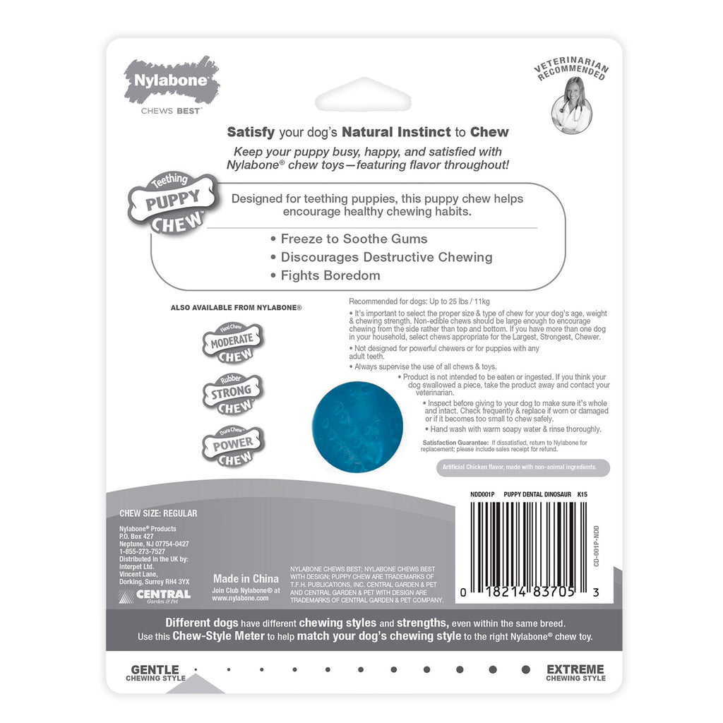 Nylabone Puppy Chew Dental Dinosaur Toy for Teething Chicken Flavor Small/Regular - Up To 25 Ibs