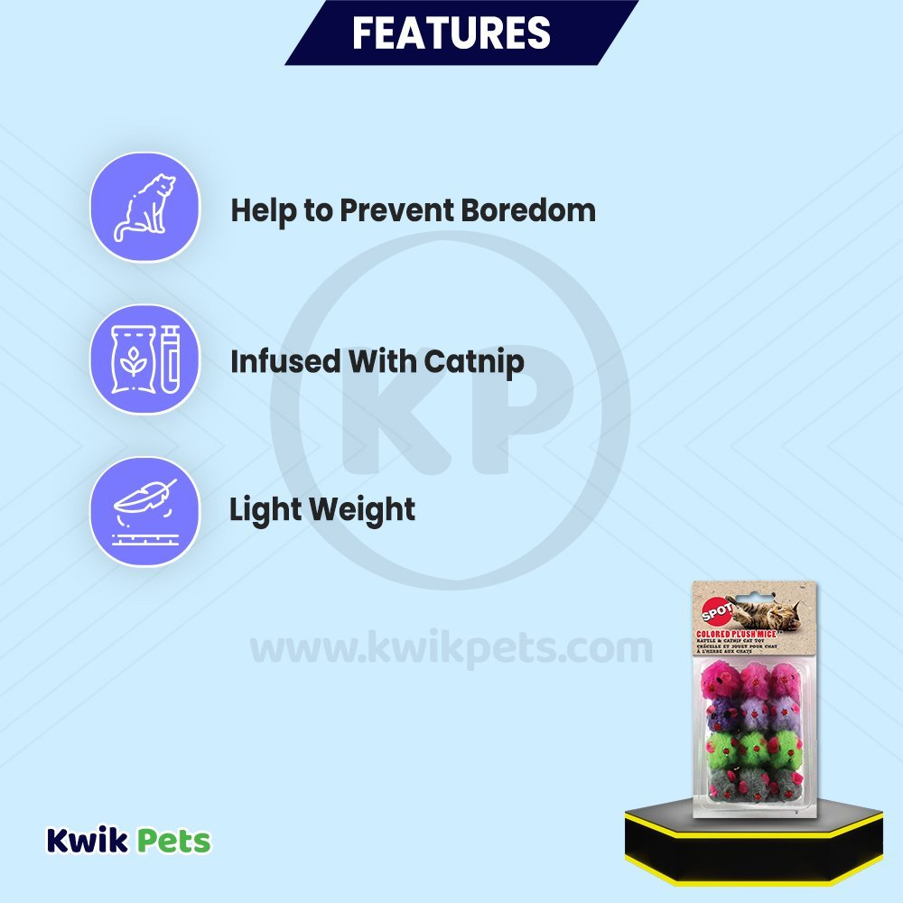 Spot Colored Plush Mice Rattle & Catnip Cat Toy Assorted 12 Count