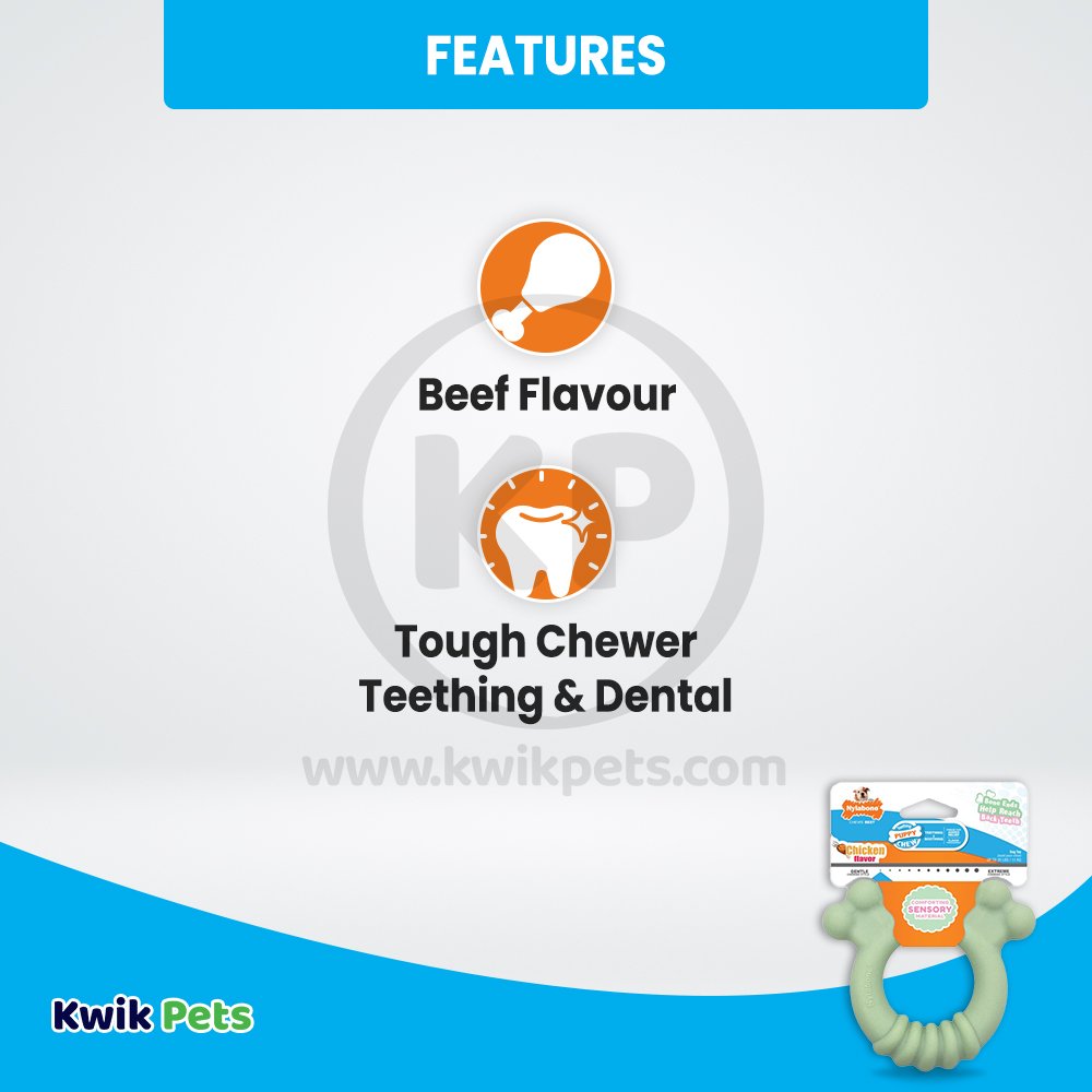 Nylabone Puppy Chew Sensory Material Teething Ring Toy Chicken Small/Regular - Up To 25 Ibs