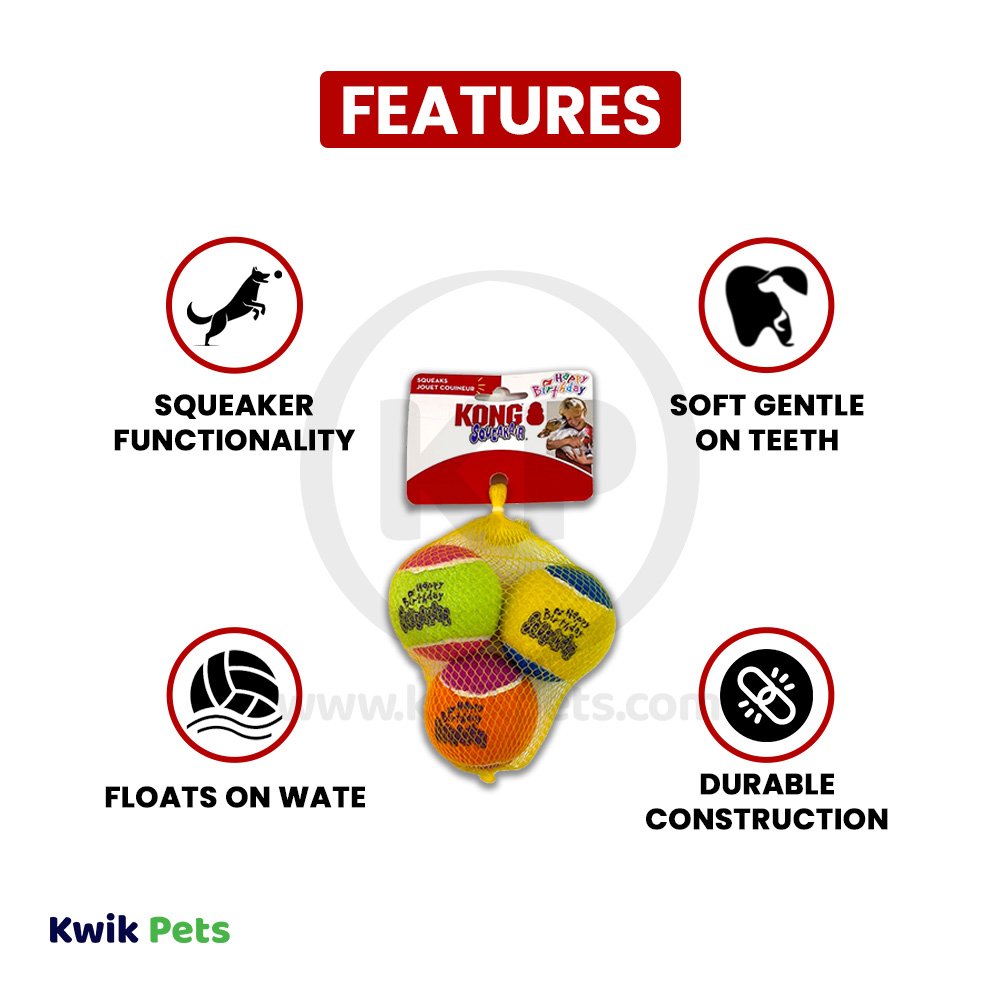 Kong Air Dog Squeakair Dog Toy Birthday Balls Medium 3 Count