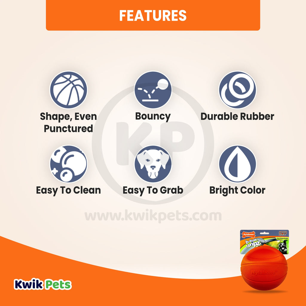 Nylabone Power Play Basketball B-Ball Gripz Dog Toy Large/Giant - Up To 50 lbs 6.5-in