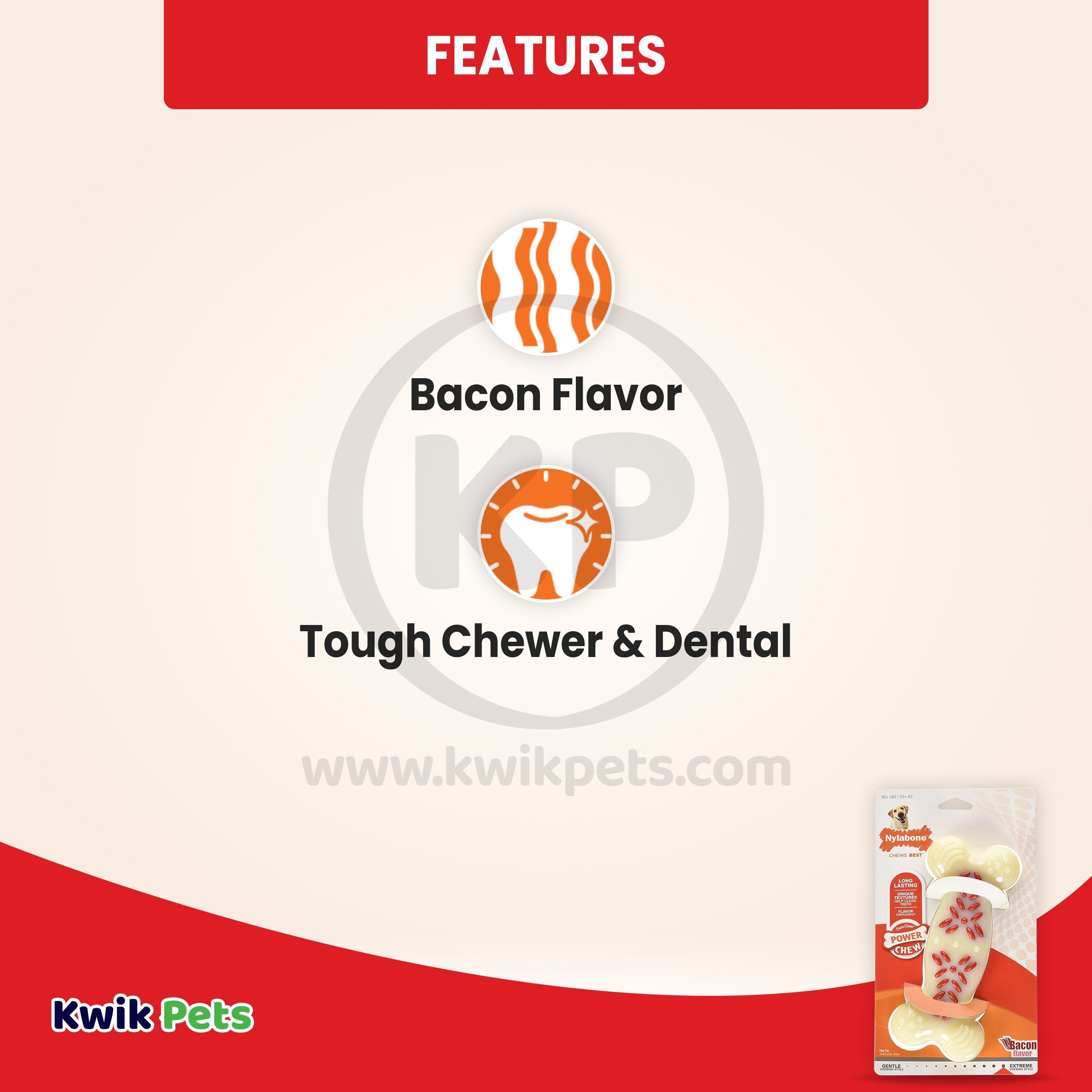 Nylabone Power Chew Action Ridges Dog Toy Bacon XL/Souper - 50+ lbs