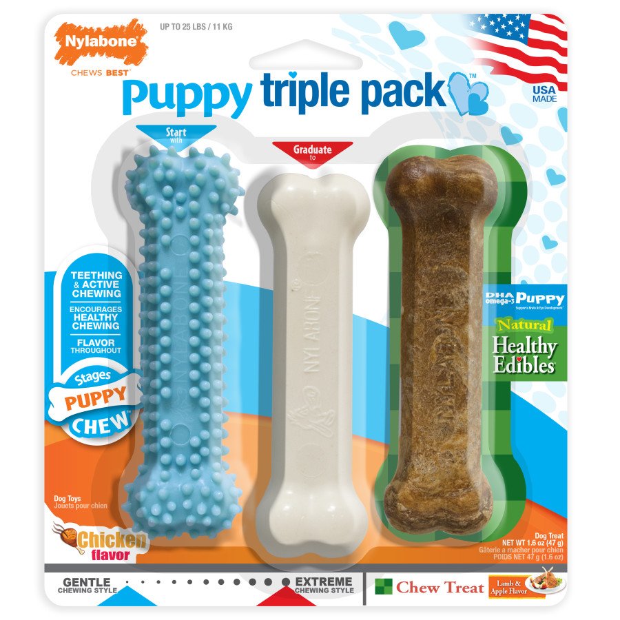 Nylabone Puppy Chew Toy & Treat Variety Triple Pack Chicken Small/Regular - Up To 25-Ibs 3 Count