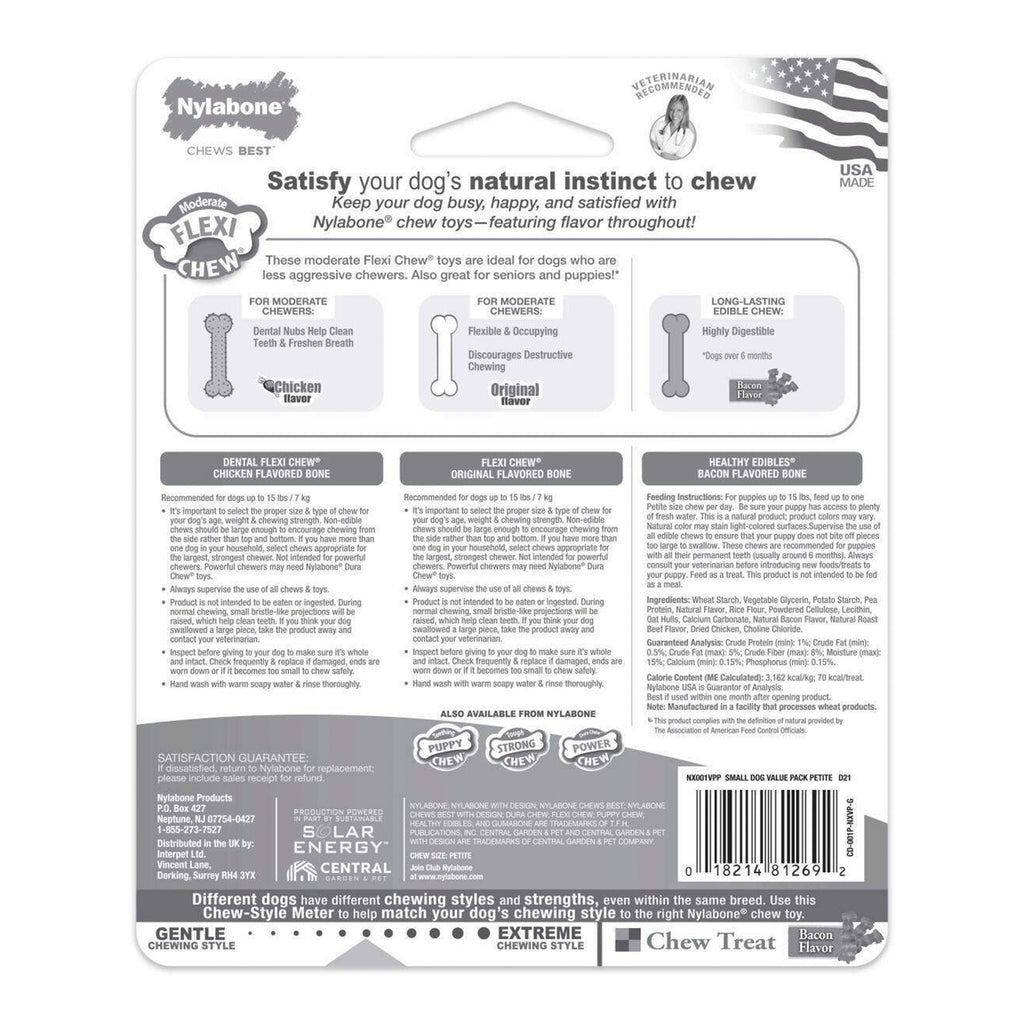 Nylabone Healthy Edibles & Flexi Chew Value Pack Chicken & Bacon XS/Petite - Up To 15 lbs 3 Count