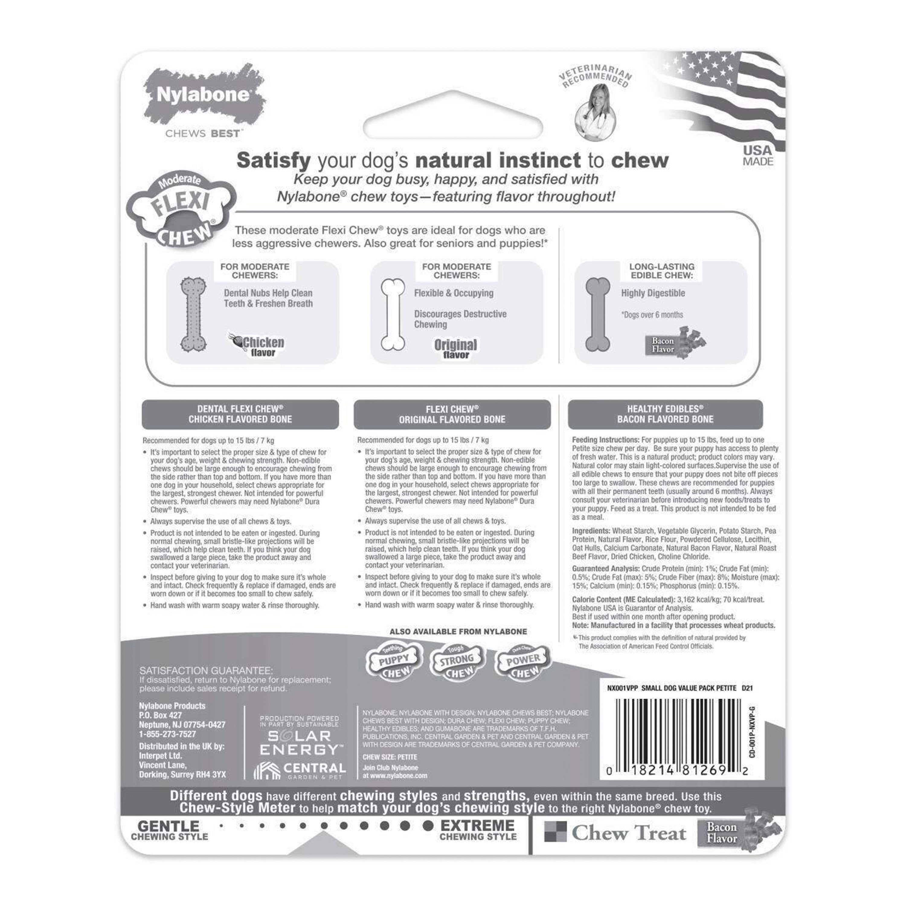 Nylabone Healthy Edibles & Flexi Chew Value Pack Chicken & Bacon XS/Petite - Up To 15 lbs 3 Count